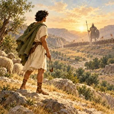 David facing Goliath with trust in God