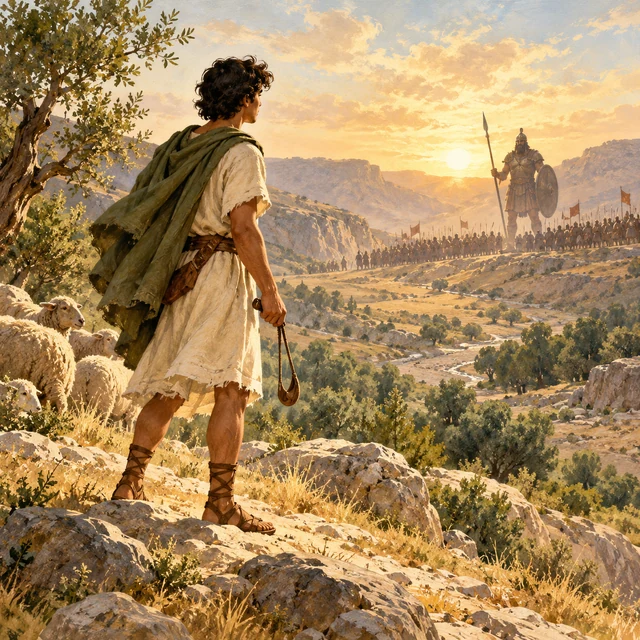 David facing Goliath with trust in God